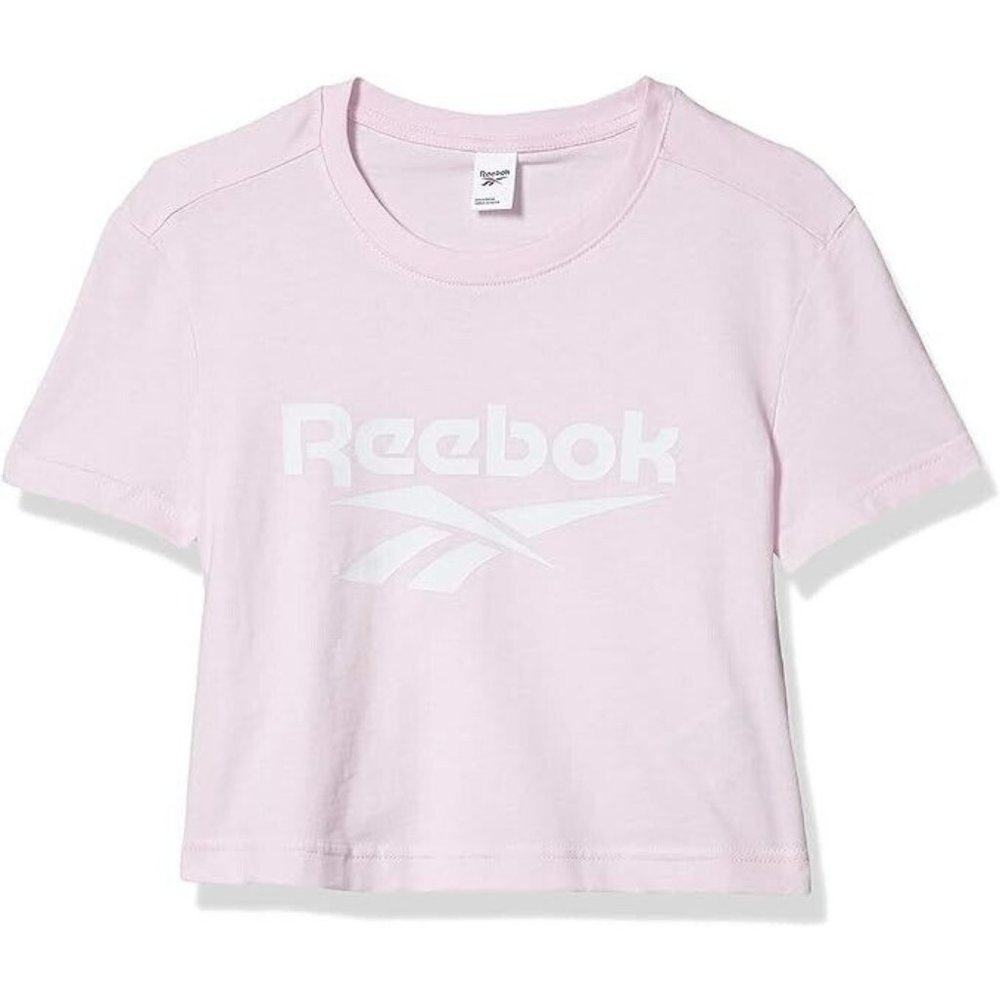 Reebok Women's Classics Vector Crop Tee Shirt Pink White Size 1X New with Tags
